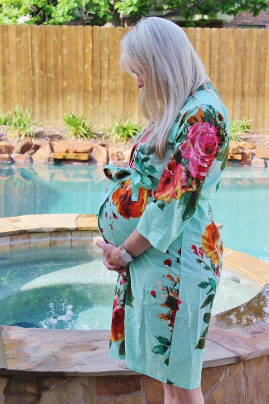 Mint Knee Length Maternity Hospital Gown Delivery Robe